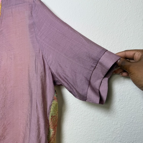 Rain Women‎ Patchwork Henley Top Medium Pink Paisley Artsy Short Sleeve Bohemian - Picture 4 of 7